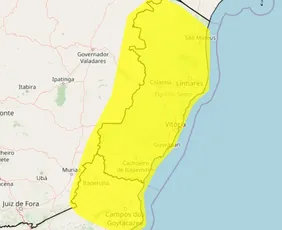 Imagem ilustrativa da imagem Inmet emite alerta de chuvas de até 50mm para o ES; veja lista de cidades em risco