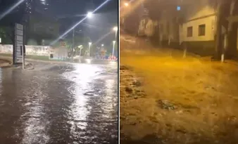 Imagem ilustrativa da imagem Fortes chuvas alagam ruas e assustam moradores do ES; veja vídeos