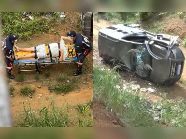 Imagem ilustrativa da imagem Idoso fica ferido após carro descer ladeira e tombar de barranco em Cariacica