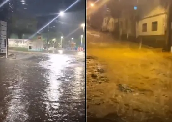 Imagem ilustrativa da imagem Fortes chuvas alagam ruas e assustam moradores do ES; veja vídeos