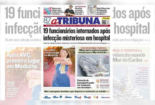 Imagem ilustrativa da imagem Confira os destaques do jornal A Tribuna deste sábado