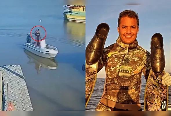 Imagens obtidas pela TV Tribuna/Band mostram que Maikel   saiu 
em um barco acompanhado de um piloto