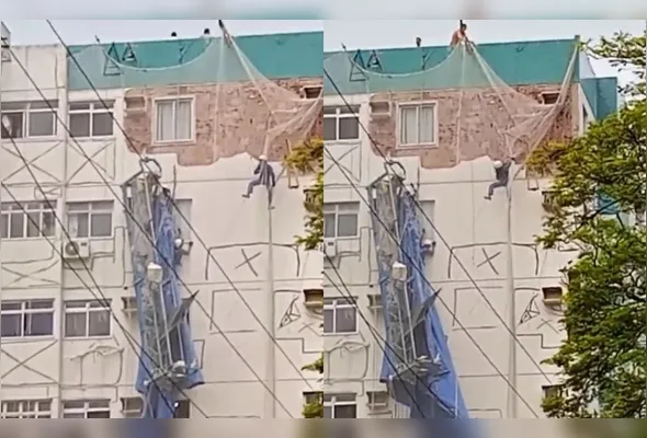 Imagem ilustrativa da imagem Trabalhadores ficam pendurados após andaime ceder de prédio em Vitória