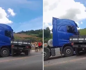 Imagem ilustrativa da imagem Acidente entre caminhão e carreta deixa faixa da BR-101 interditada em Anchieta