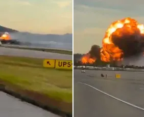 Imagem ilustrativa da imagem Avião de carga pega fogo e explode após decolar de aeroporto nos EUA, matando 9