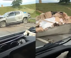 Imagem ilustrativa da imagem Carreta cai em ribanceira após colidir em caminhonete na BR-101 em Aracruz