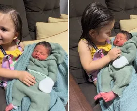Imagem ilustrativa da imagem Menina de 2 anos viraliza ao conhecer o irmão no ES: "Mamãe comprou"
