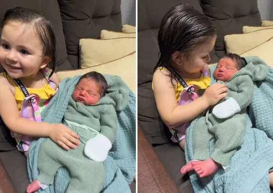 Imagem ilustrativa da imagem Menina de 2 anos viraliza ao conhecer o irmão no ES: "Mamãe comprou"