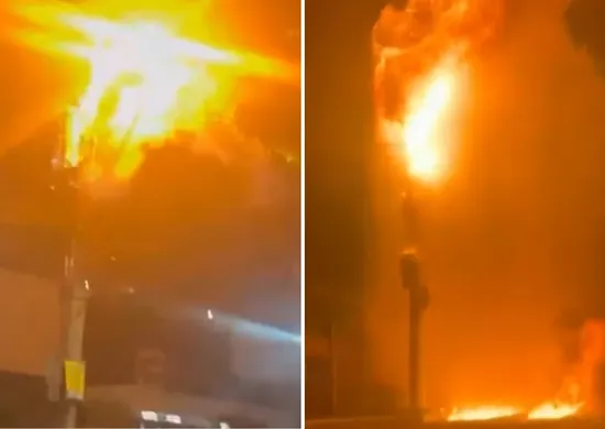 Imagem ilustrativa da imagem VÍDEO | Poste pega fogo três horas após inauguração de praça na Serra