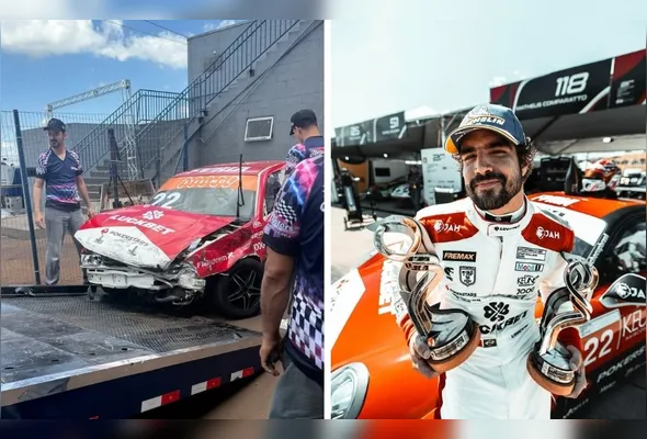 As imagens do carro danificado após o acidente foram postadas por Vitória Bohn, namorada do ator