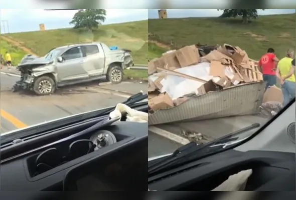 Imagem ilustrativa da imagem Carreta cai em ribanceira após colidir em caminhonete na BR-101 em Aracruz