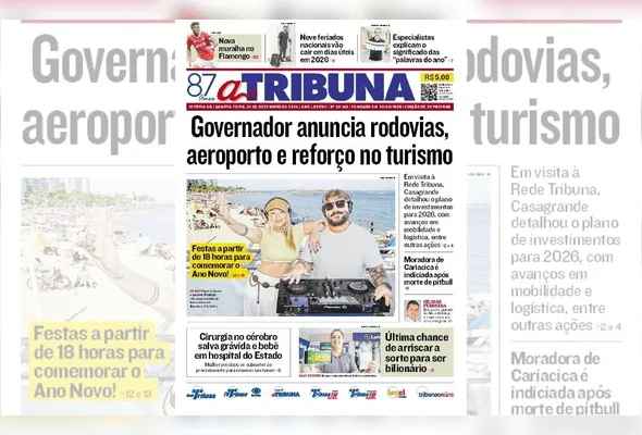 Imagem ilustrativa da imagem Confira os destaques do jornal A Tribuna desta quarta-feira