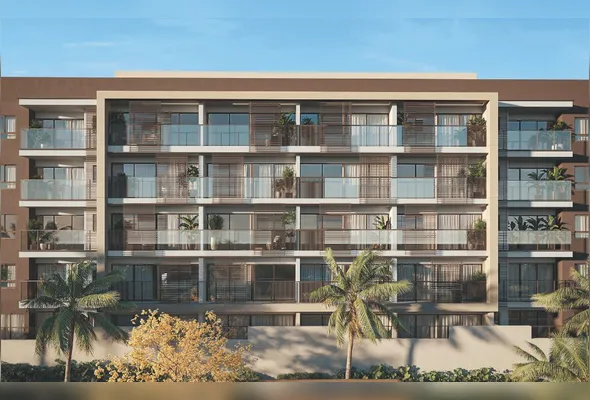 Projeção da fachada do Moa Praia de Iriri, em Anchieta. O empreendimento é  da Javé Construtora