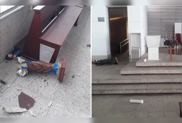 Imagens sacras e objetos do templo foram quebrados