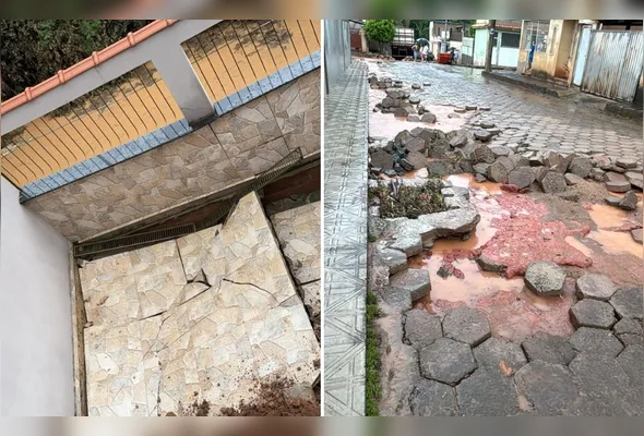 Estragos no bairro Santa Cecília, em Guaçuí, após tromba d'água atingir cidade durante temporais no Caparaó