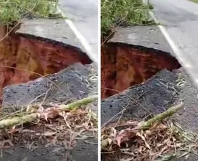 Imagem ilustrativa da imagem Após chuvas intensas, asfalto cede em trecho da BR-262 no Sul do ES
