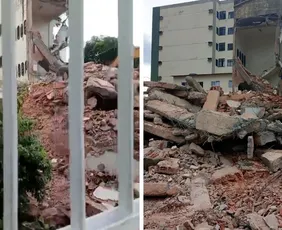 Imagem ilustrativa da imagem Destroços de demolição de prédio atingem salão de beleza em Vila Velha