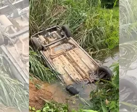 Imagem ilustrativa da imagem Dupla rouba carro, capota em córrego, assalta motocicleta e foge no norte do Estado