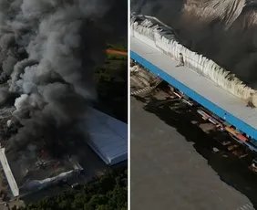 Imagem ilustrativa da imagem Incêndio atinge galpões em Viana e coluna de fumaça é vista na Grande Vitória