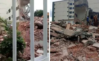 Imagem ilustrativa da imagem Destroços de demolição de prédio atingem salão de beleza em Vila Velha