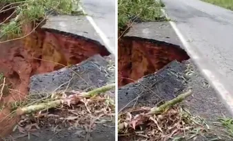 Imagem ilustrativa da imagem Após chuvas intensas, asfalto cede em trecho da BR-262 no Sul do ES