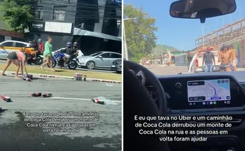 Imagem ilustrativa da imagem Carga de refrigerantes tomba no ES e cena de solidariedade viraliza na web