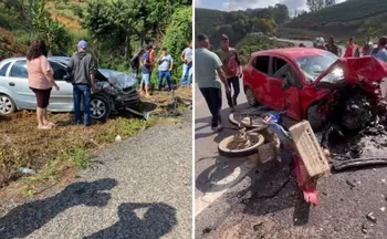 Imagem ilustrativa da imagem Acidente entre dois carros e uma motocicleta interdita BR-262 no ES