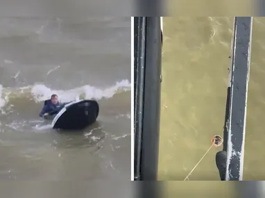 Imagem ilustrativa da imagem VÍDEO | Homem é resgatado de helicóptero após jetski virar durante passeio no ES