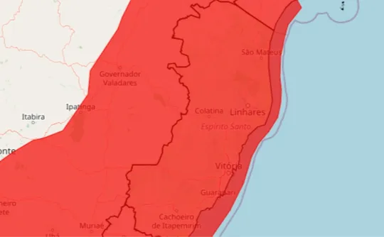 Imagem ilustrativa da imagem Grande perigo: ES entra em alerta vermelho para acumulado de chuva