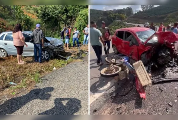 Cinco pessoas estariam envolvidas na ocorrência: duas em um veículo prata, duas em um veículo vermelho e o condutor da motocicleta.