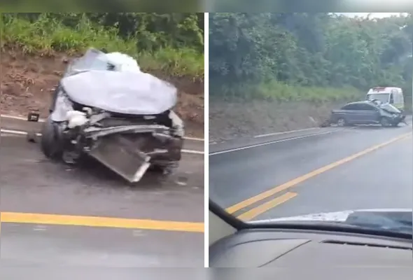 Carro bateu em uma encosta na BR-101, em Conceição da Barra