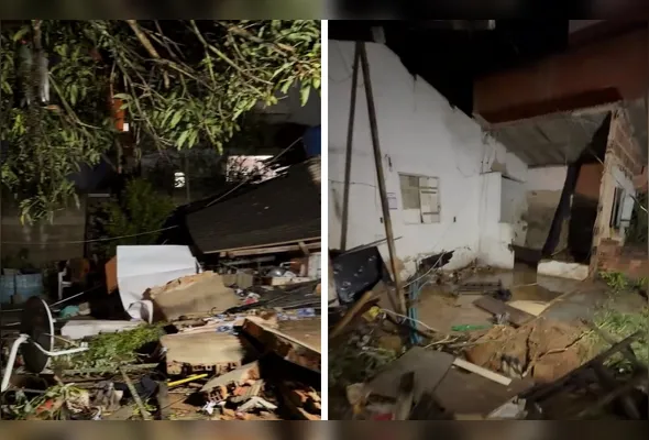 No bairro Beira Rio, parte da estrutura de uma casa desabou