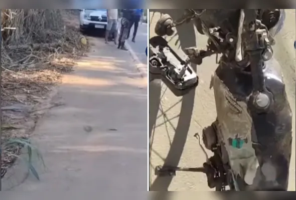 Motocicleta onde as vítimas estavam ficou destruídas após o acidente