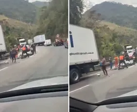 Imagem ilustrativa da imagem Motociclista morre em acidente com caminhão e carreta na BR-262 em Domingos Martins