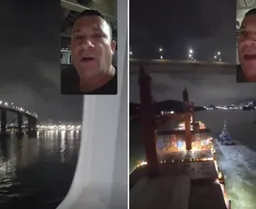 Imagem ilustrativa da imagem VÍDEO | Comandante mostra vista da Terceira Ponte ao chegar de navio em Vitória