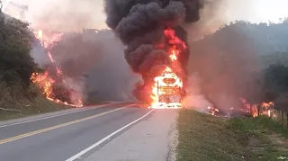 Imagem ilustrativa da imagem Incêndio em caminhão cegonha com carros elétricos interdita trânsito na BR-101