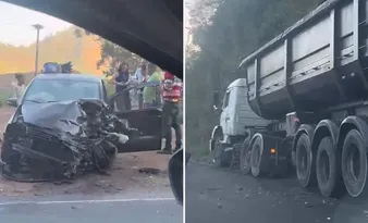 Imagem ilustrativa da imagem VÍDEO | Acidente entre carro e caminhão derrama óleo em Rodovia e afeta tráfego