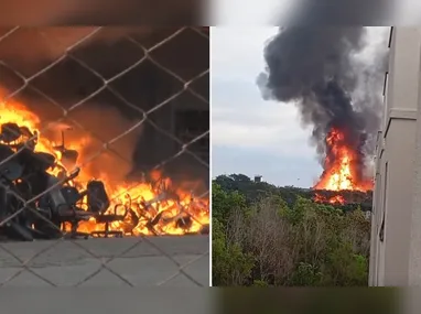 Imagem ilustrativa da imagem Incêndio de grandes proporções atinge galpão do arquivo do TJES na Serra