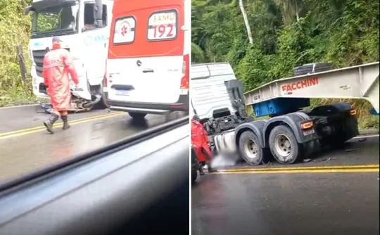 Imagem ilustrativa da imagem Motociclista morre após colidir com carreta em Domingos Martins