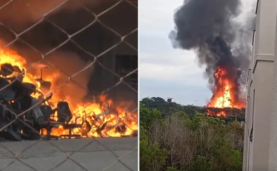 Imagem ilustrativa da imagem Incêndio de grandes proporções atinge galpão do arquivo do TJES na Serra