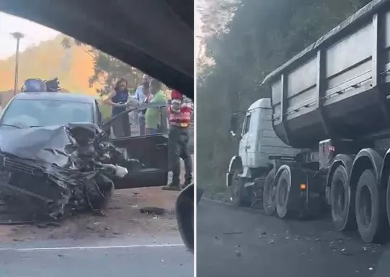 Imagem ilustrativa da imagem VÍDEO | Acidente entre carro e caminhão derrama óleo em Rodovia e afeta tráfego