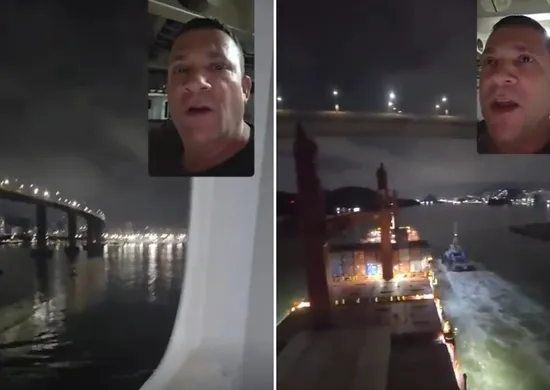 Imagem ilustrativa da imagem VÍDEO | Comandante mostra vista da Terceira Ponte ao chegar de navio em Vitória