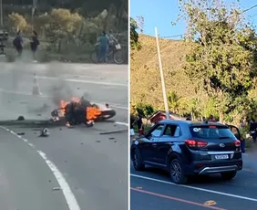 Imagem ilustrativa da imagem Dois homens morrem após moto bater em caminhão e pegar fogo no Sul do ES