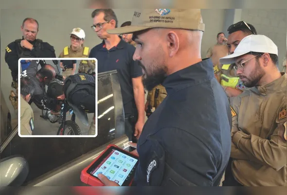 Agentes usaram raio-X e Scanner Guardian na Operação Integrada 
DNA Veicular no pátio da Central de Leilões do Detran, na Serra