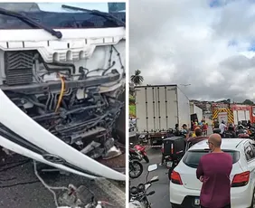 Imagem ilustrativa da imagem Acidente entre dois caminhões deixa quatro feridos na Rodovia do Contorno