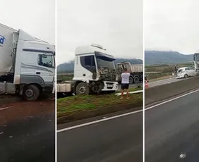 Imagem ilustrativa da imagem Acidente entre duas carretas e um carro interdita via na Rodovia do Contorno