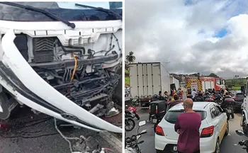 Imagem ilustrativa da imagem Acidente entre dois caminhões deixa quatro feridos na Rodovia do Contorno