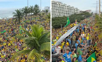 Imagem ilustrativa da imagem Flávio Bolsonaro reúne multidão em ato na Barra da Tijuca