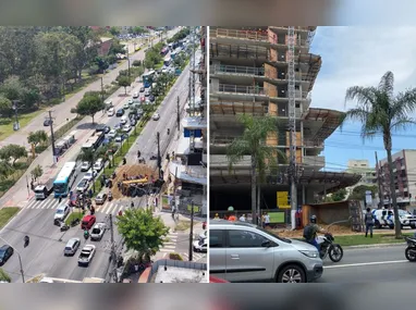 Imagem ilustrativa da imagem Caminhão de areia tomba e complica trânsito na Av. Fernando Ferrari, em Vitória