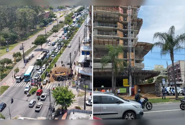 Apenas uma faixa da Av. Fernando Ferrari está liberada para a passagem de veículos no sentido Serra